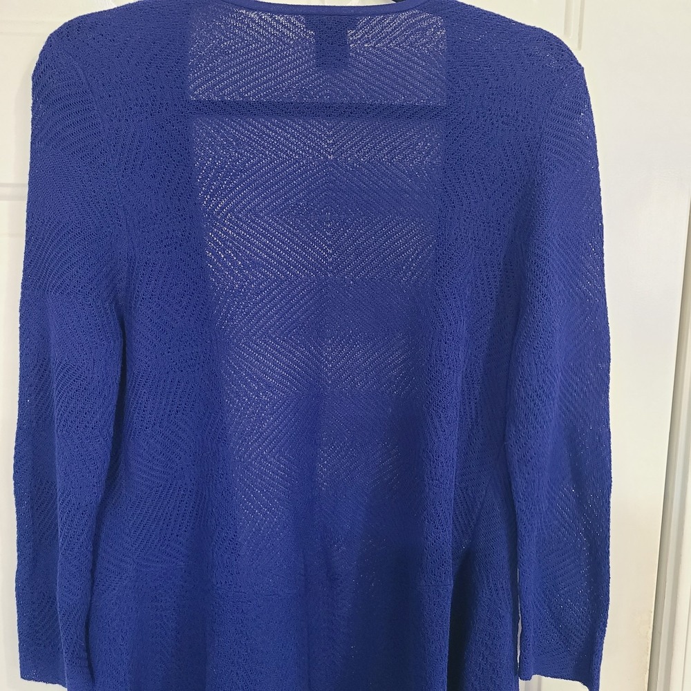 Women's Sweater-ANN TAYLOR-Royal Blue Stretch Open Lightweight Cardigan Medium - Picture 11 of 12